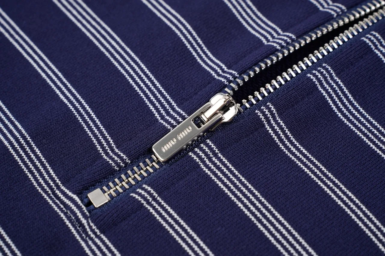 Miu Miu Navy Stripe Logo Half Zip Polo Sweatshirt product photo from LabelPicks