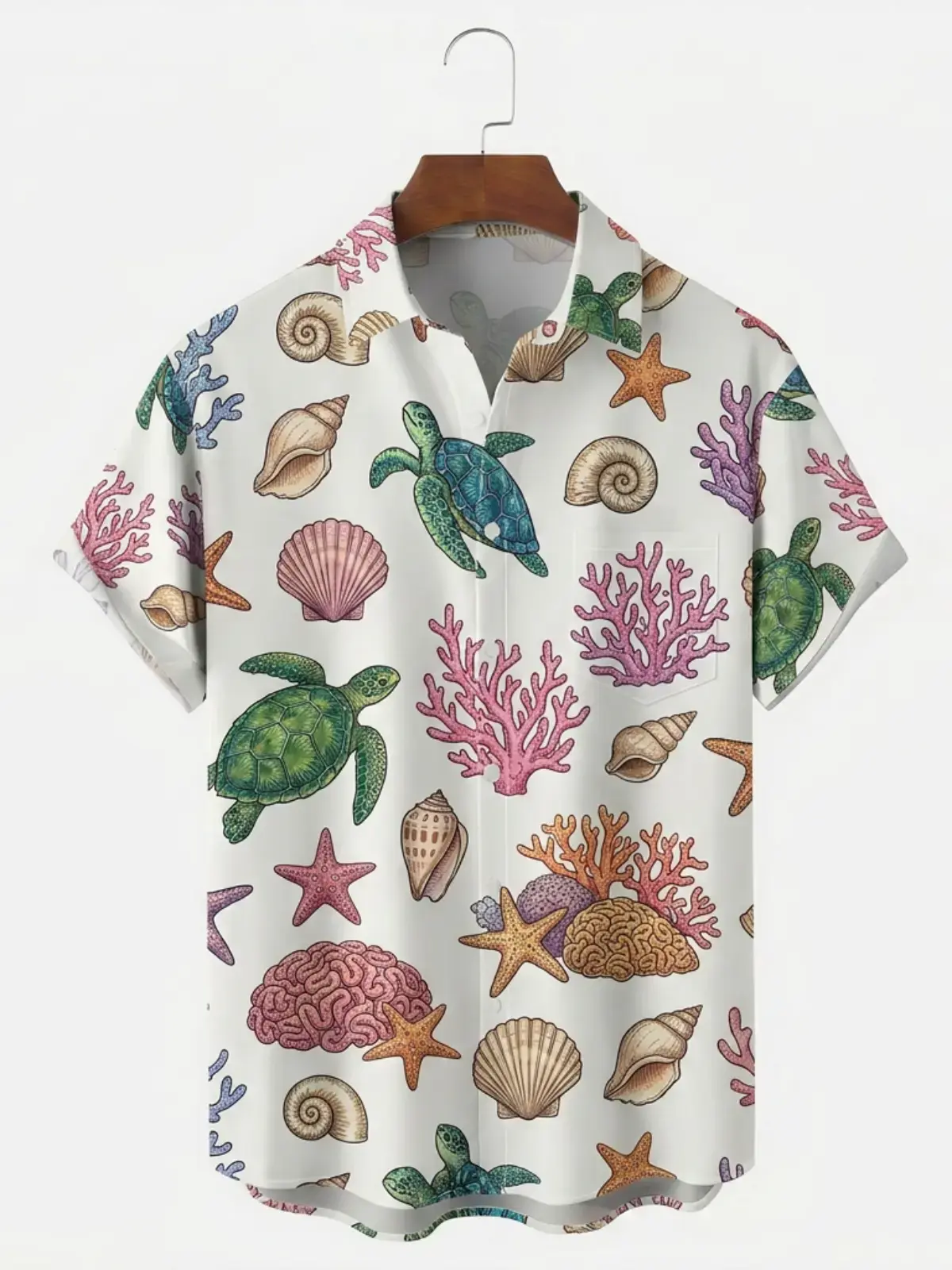 Men's printed shirts Sea Turtle Coral Shell Hawaiian Shirt