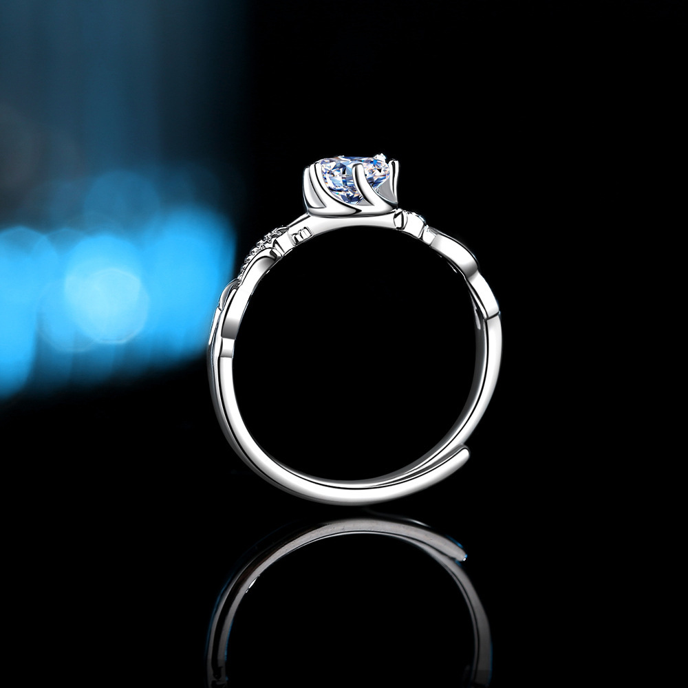 French-style patterned moissanite ring for women, 925 sterling silver, 1-carat moissanite stone, wedding ring, live-streaming sales