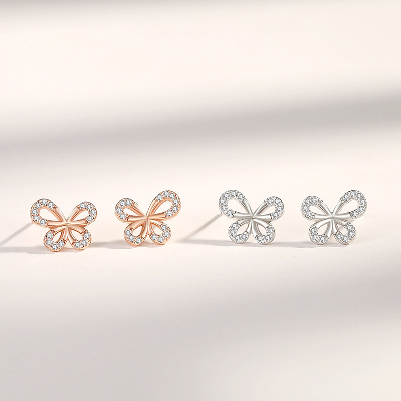 Forest-style butterfly earrings for women, 925 sterling silver, summer French chic style, trendy ins fashion, full diamond earrings, internet celebrity ear accessories