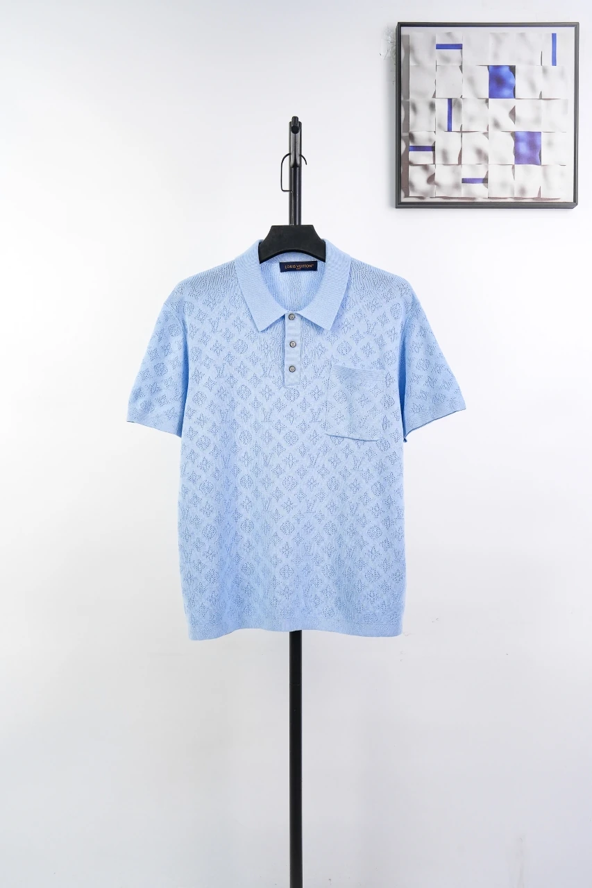 Louis Vuitton Light Blue Openwork Pocket Knit Polo Shirt product photo from LabelPicks