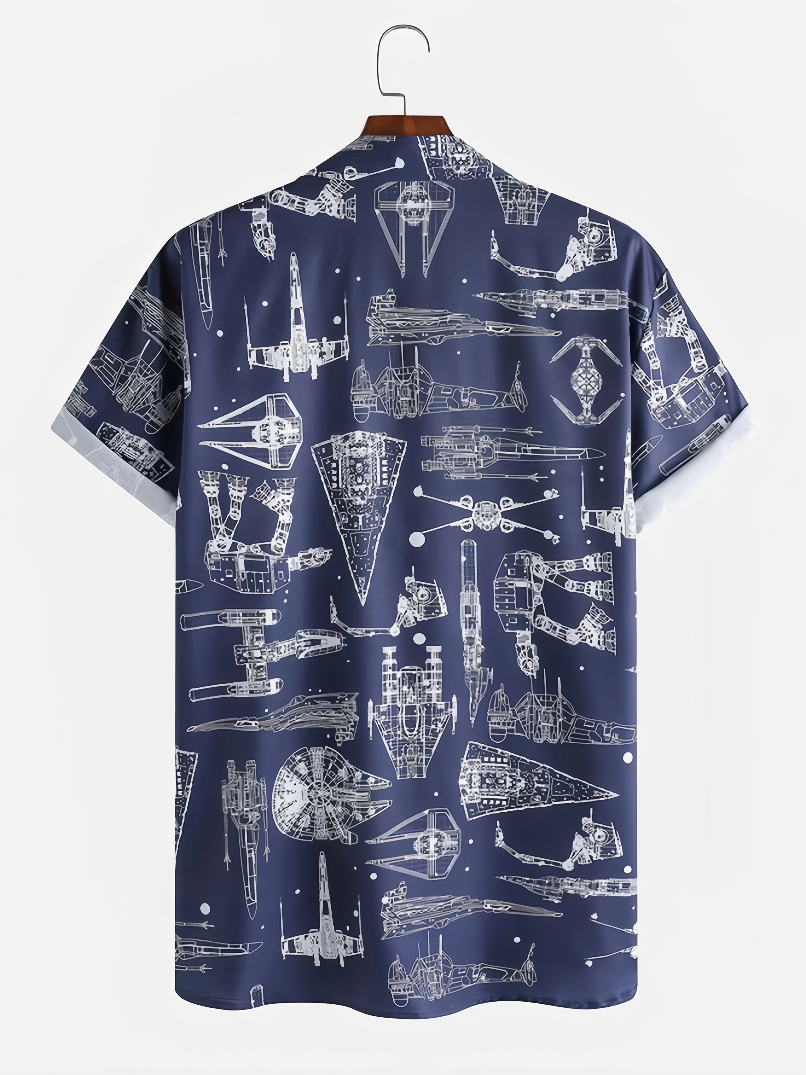 Universe Space Shuttle Chest Pocket Short Sleeve Casual Shirt