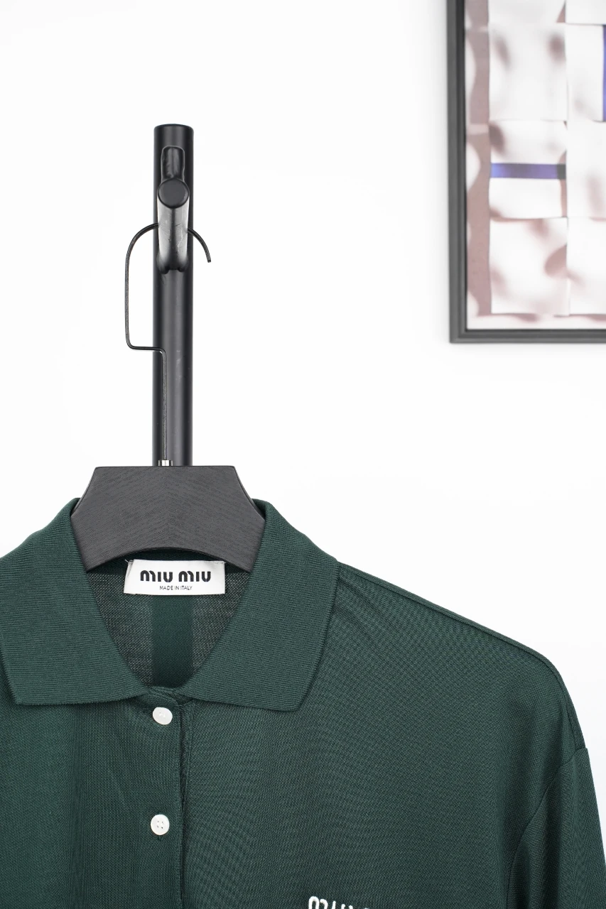 Miu Miu Dark Green Small Logo Embroidered Long Sleeve Polo Shirt product photo from LabelPicks