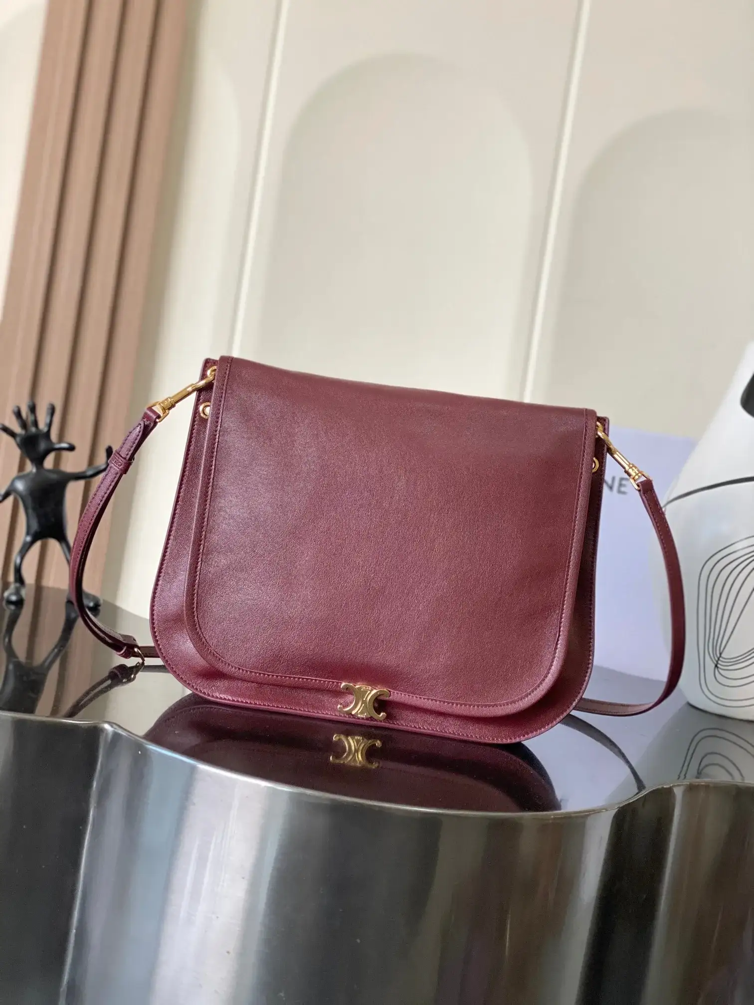 Celine Black Triomphe Lambskin Crossbody Bag product photo from LabelPicks