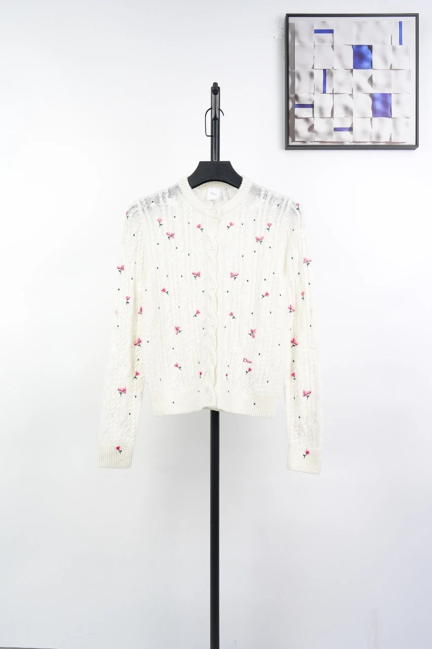 Dior White Rose Dove Embroidered Cashmere Cardigan product photo from LabelPicks