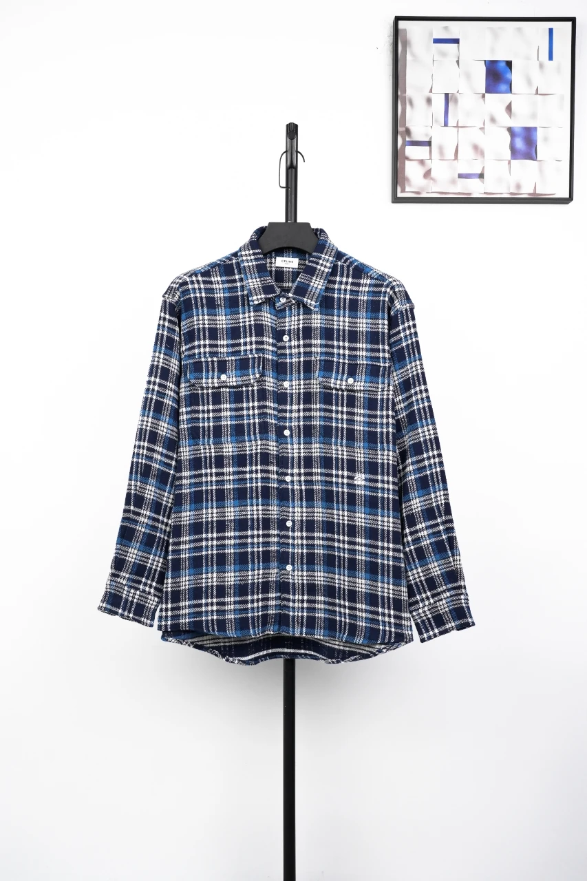 CELINE Blue White Plaid Triomphe Flannel Shirt product photo from LabelPicks