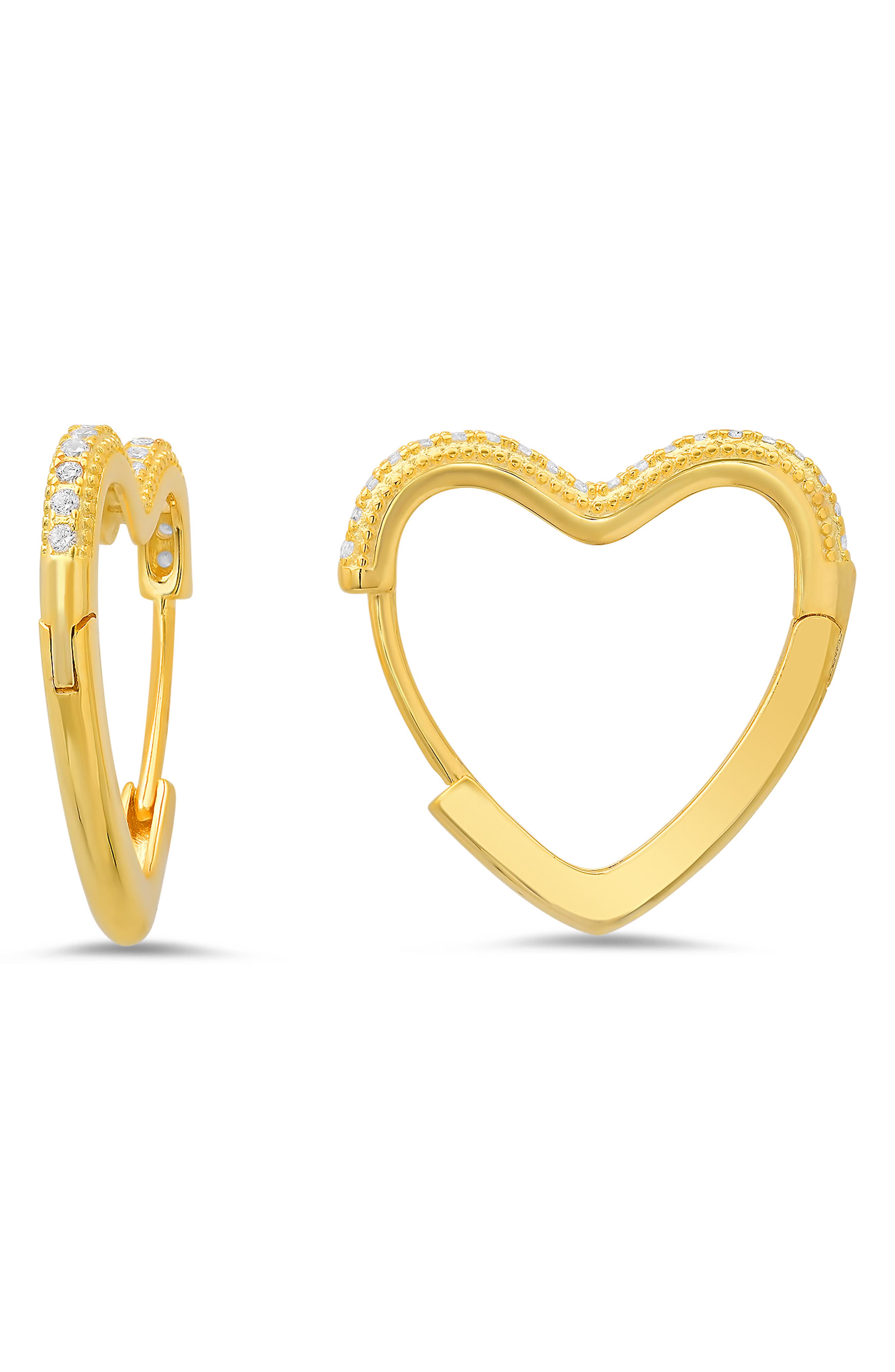 Queen Jewels CZ Pavé Heart Hoop Earrings