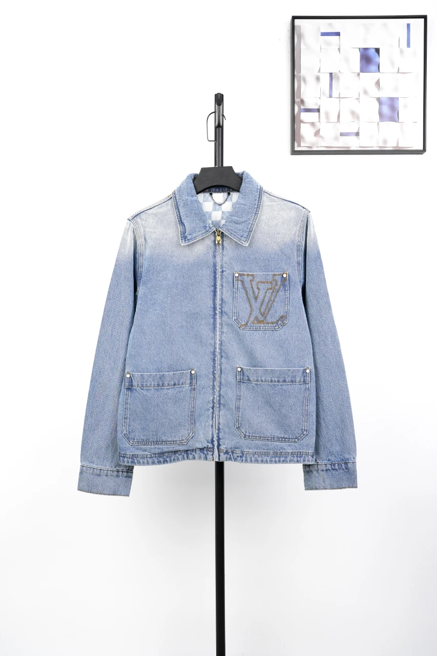 Louis Vuitton Light Blue Monogram Letter Stitch Zip Denim Jacket product photo from LabelPicks