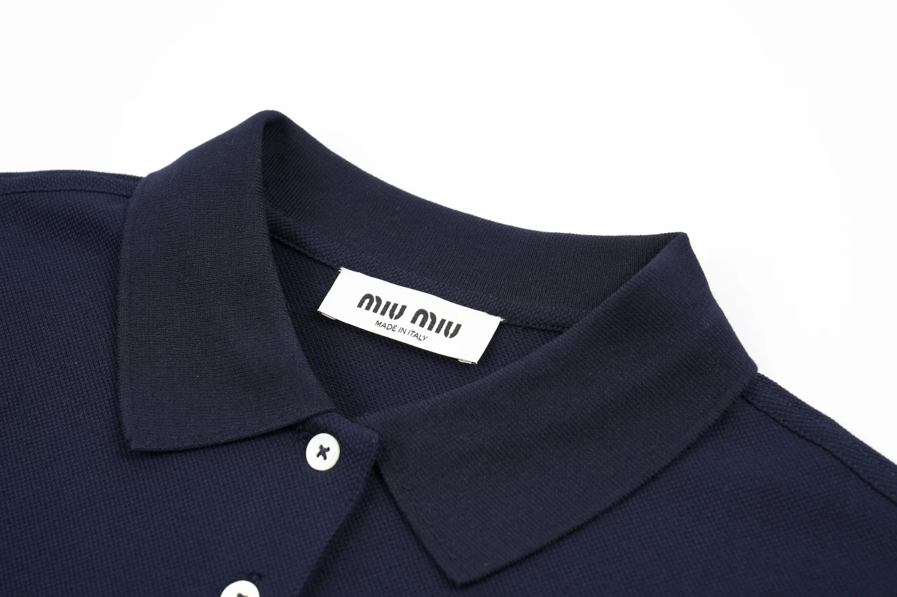 Miu Miu Navy Logo Embroidered Long Sleeve Polo Shirt product photo from LabelPicks