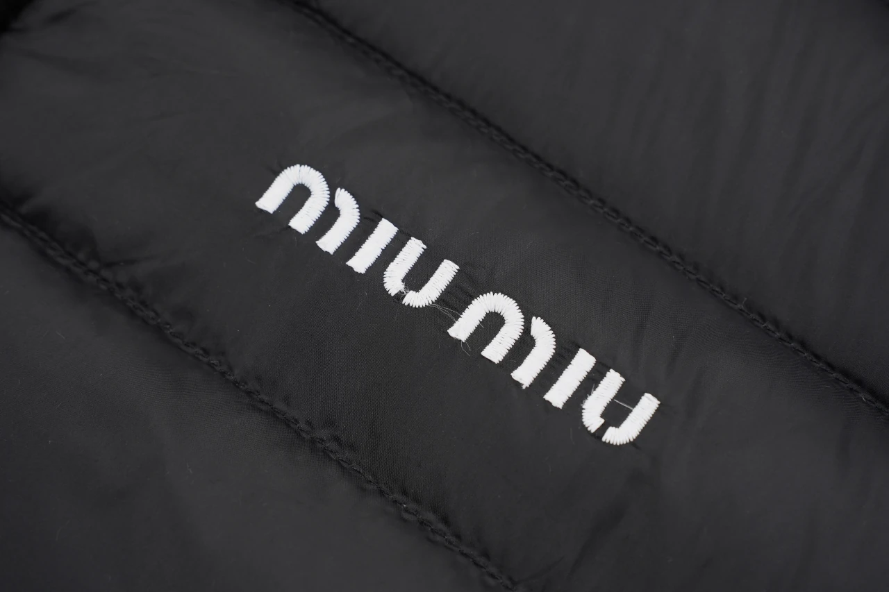 Miu Miu Matte Black Logo Embroidered Stand Collar Down Jacket product photo from LabelPicks