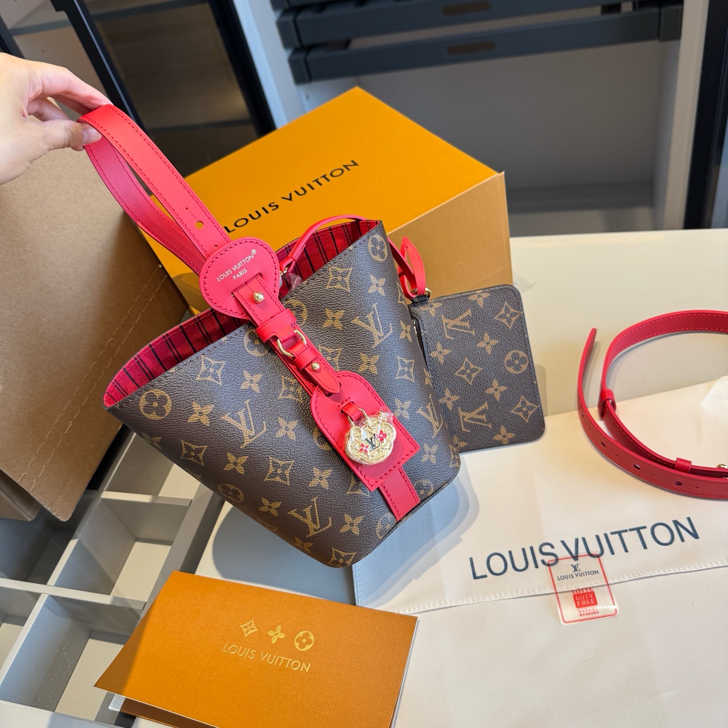 LV Red Series All-in BB Bucket Bag