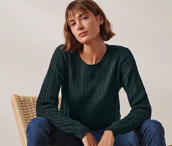 Zopfstrickpullover, dunkelgrün