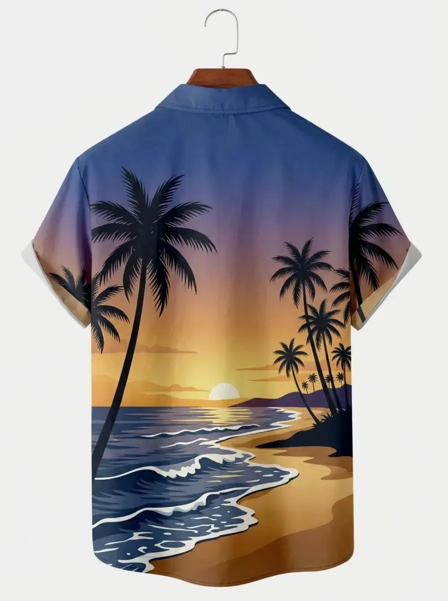 Men's printed shirts Sunset Palm Tree Beach Hawaiian Shirt