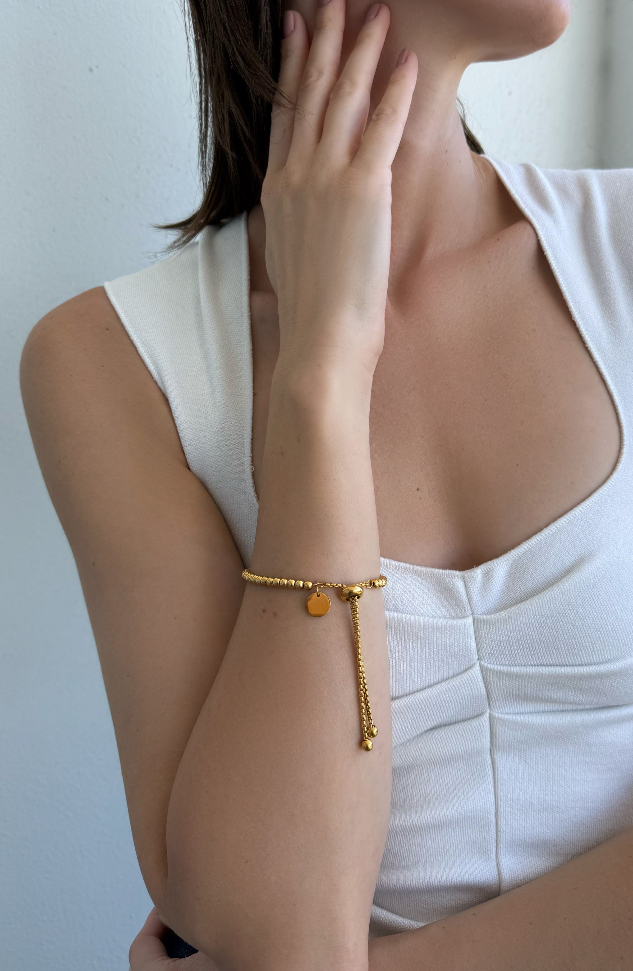 Adornia 18K Gold Plated Beaded Slider Bracelet