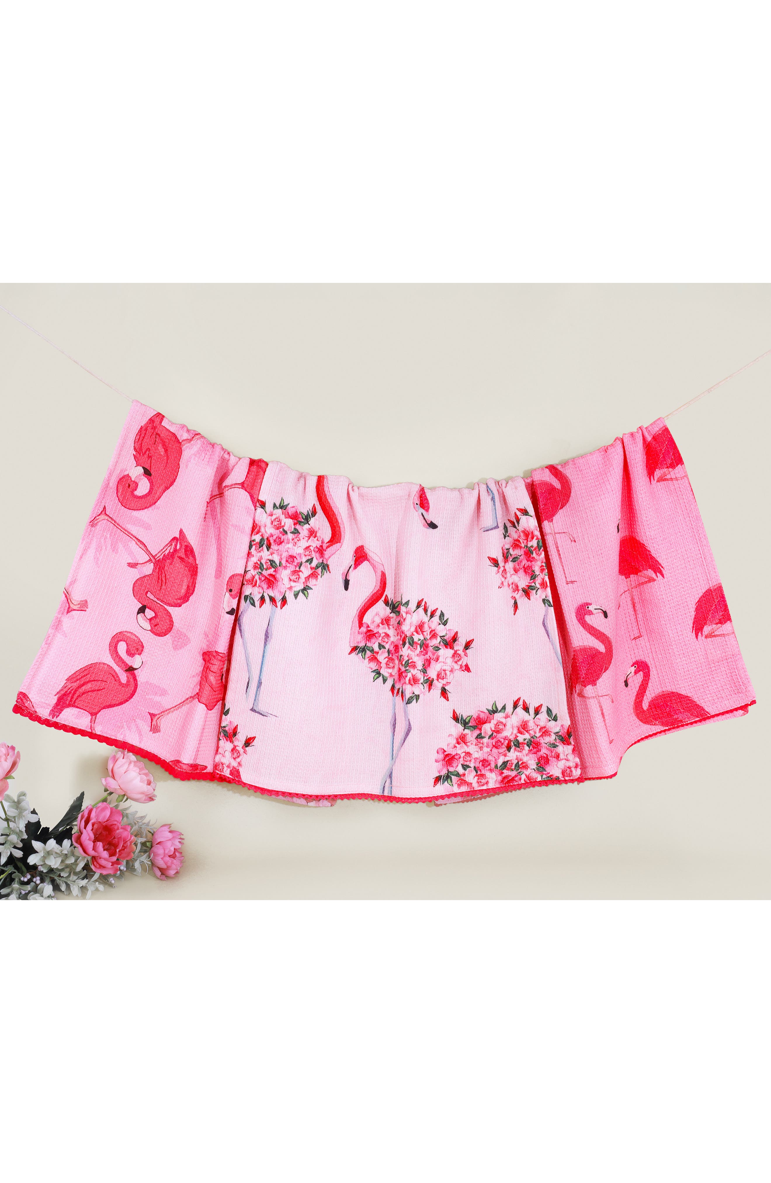Tiramisu Set of Three Tropical Flamingo Kitchen Towels