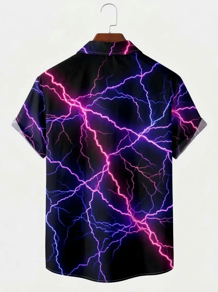 Men's printed shirts Purple Lightning Pattern Aloha Shirt