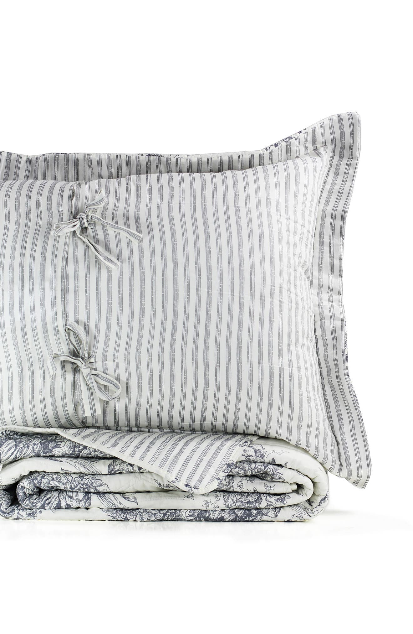 MELANGE HOME Toile & Stripe Reversible Cotton Quilt Set