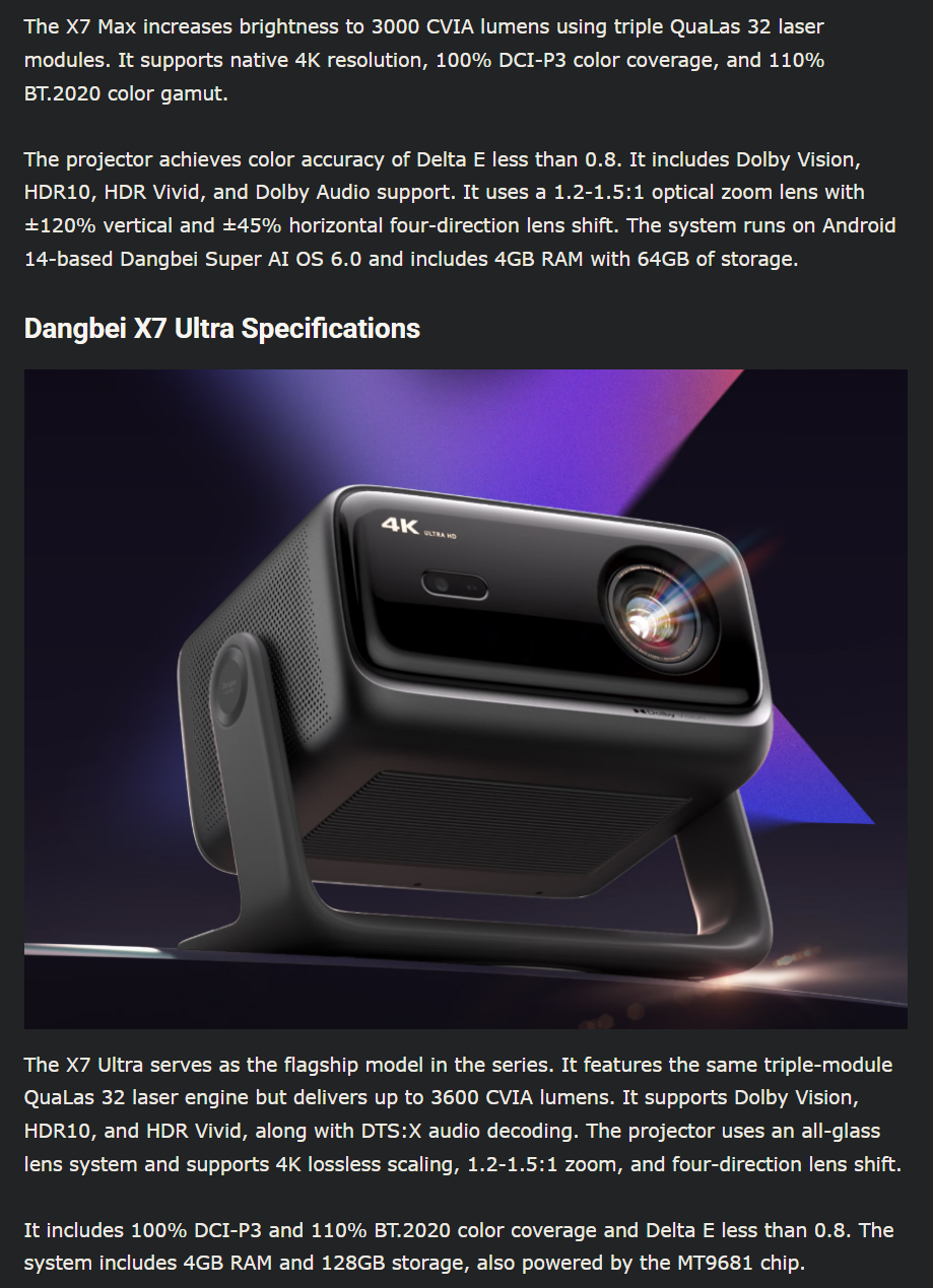 Dangbei X7 Ultra 3800 CVIA Laser Projector 4K IMAX Brand New - GreshamTech