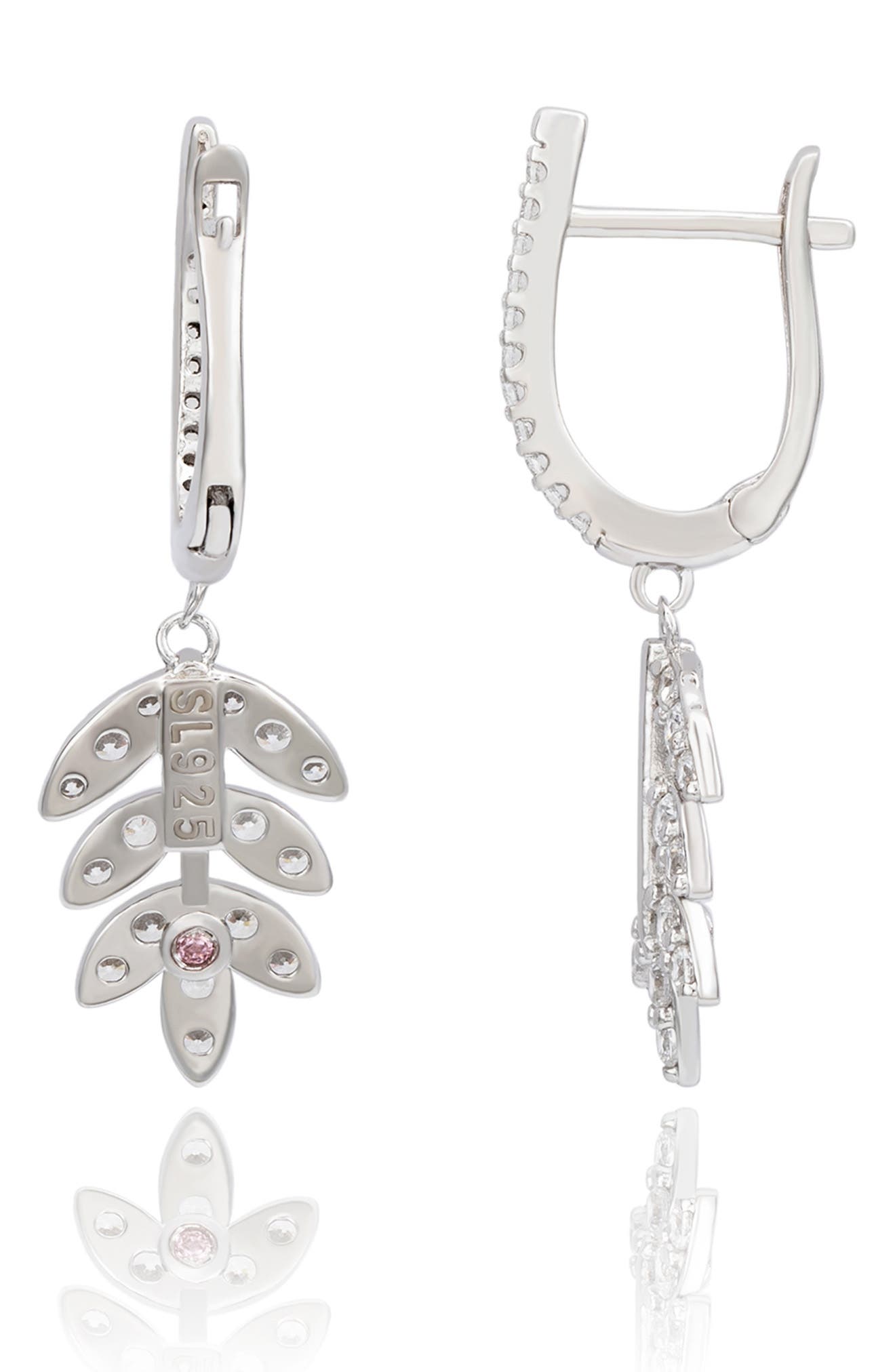 SUZY LEVIAN Cubic Zirconia Feather Drop Huggie Hoop Earrings