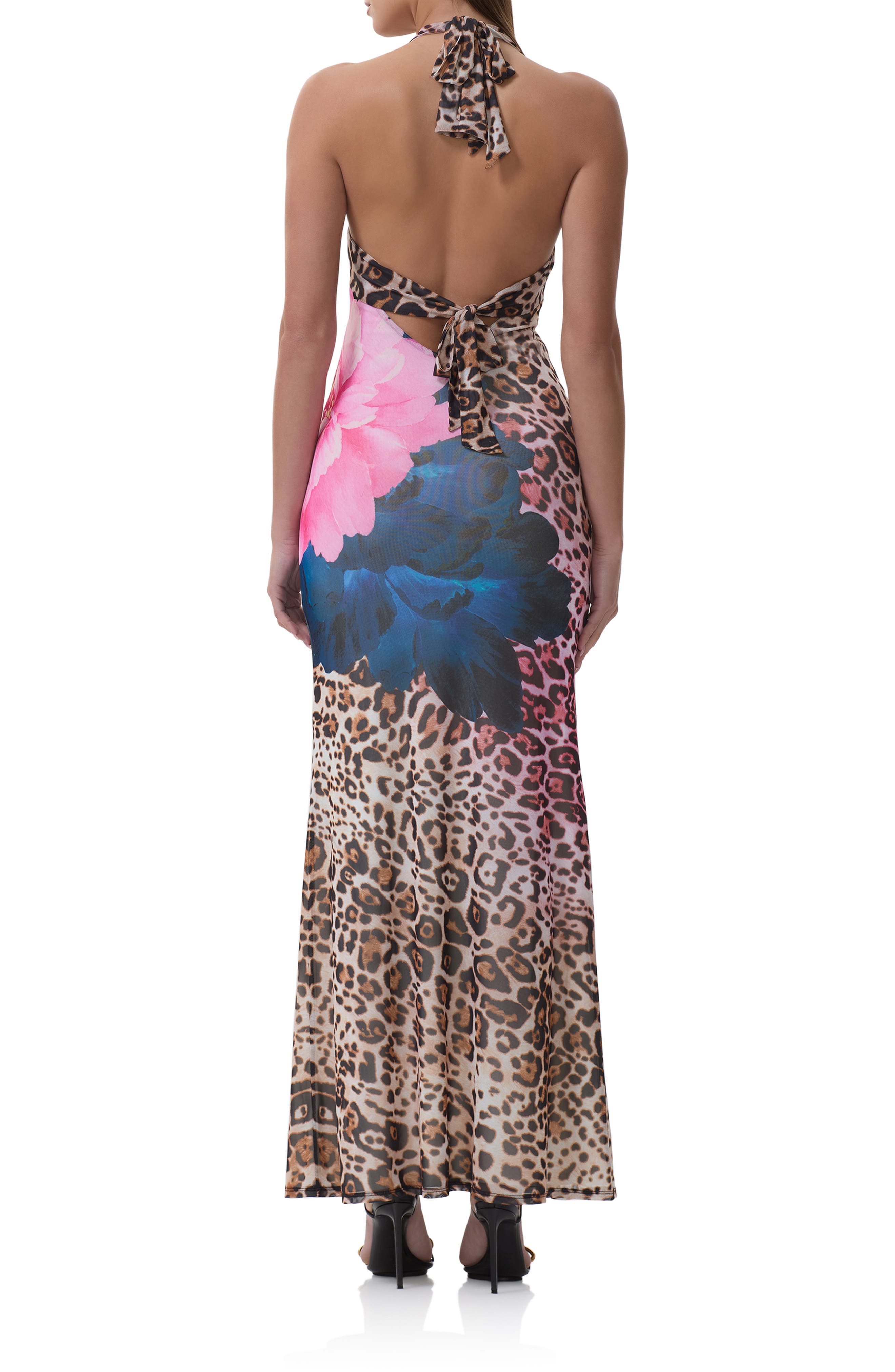 AFRM Paisleigh Mixed Print Halter Neck Maxi Dress