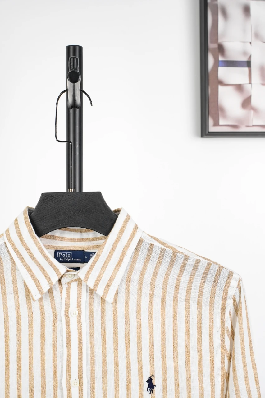 Ralph Lauren Off White Stripe Pony Embroidered Linen Long Sleeve Shirt product photo from LabelPicks