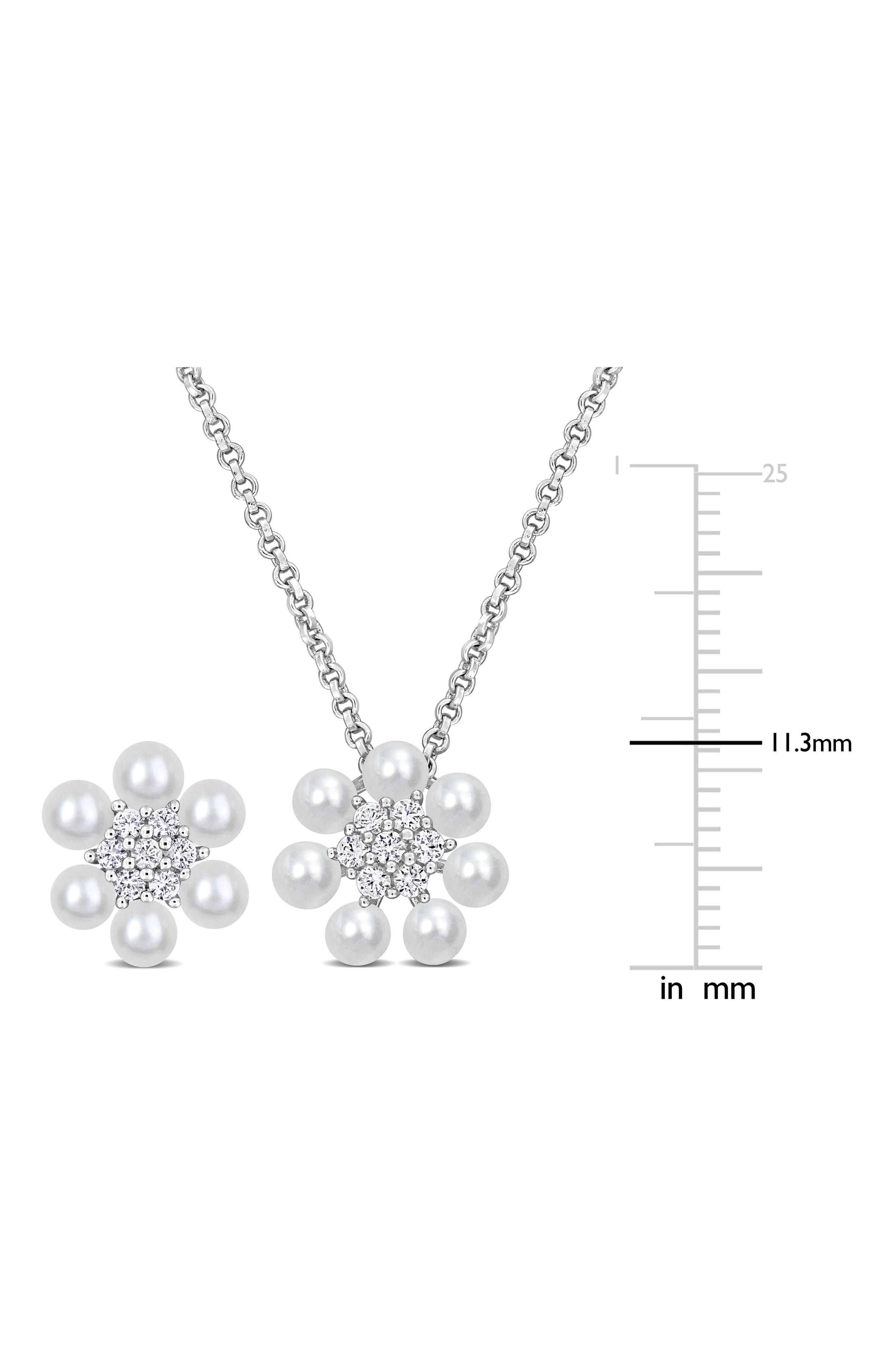 DELMAR Cultured Pearl & Lab Grown White Sapphire Necklace & Earrings Set