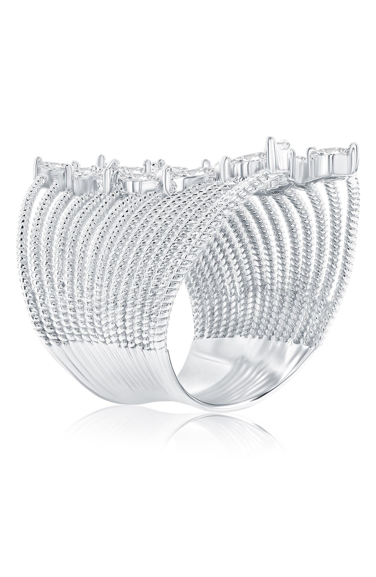 SUZY LEVIAN White Cubic Zirconia Marquise Open Ring