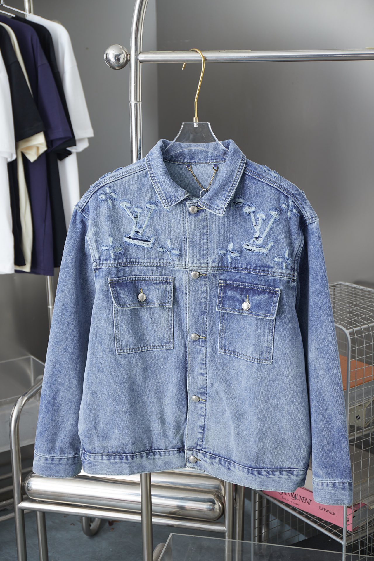 Jacquard Embroidery Letters Long Sleeved Denim Jackets