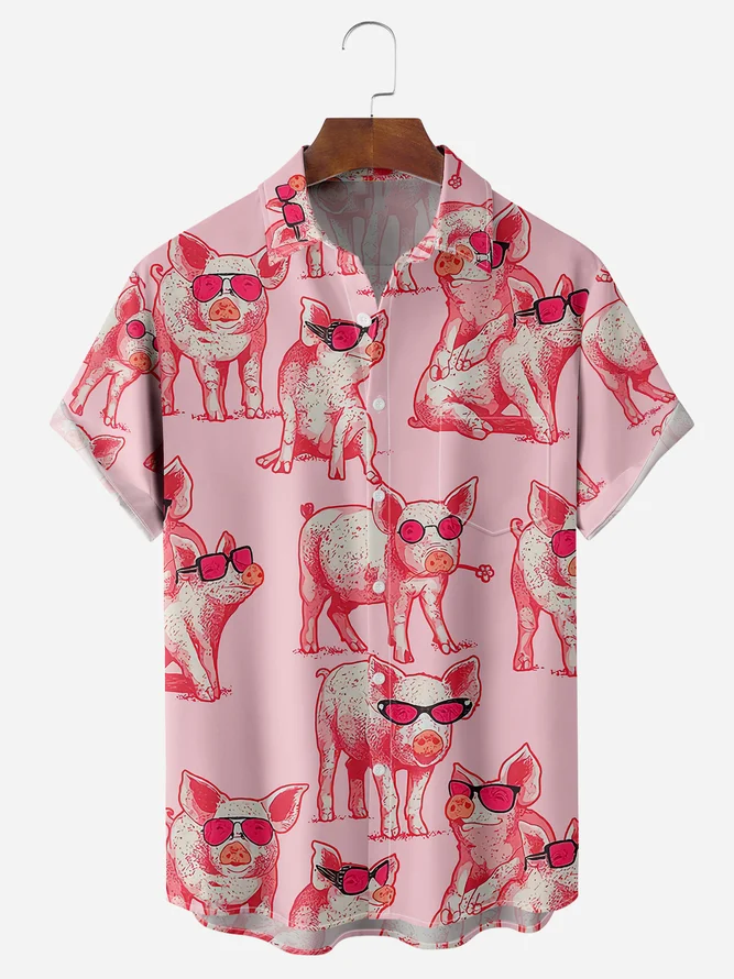 Funky Pig Chest Pocket Short Sleeve Casual Shirt