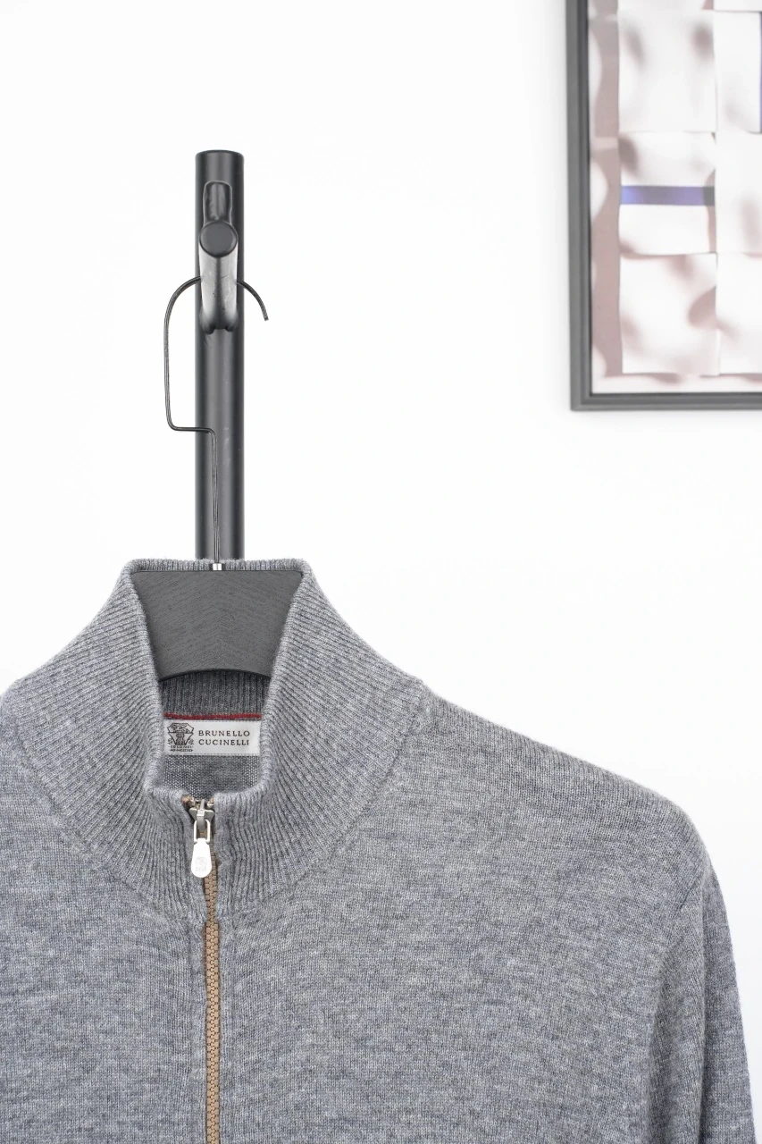 Brunello Cucinelli Light Grey Wool Zip Cardigan product photo from LabelPicks