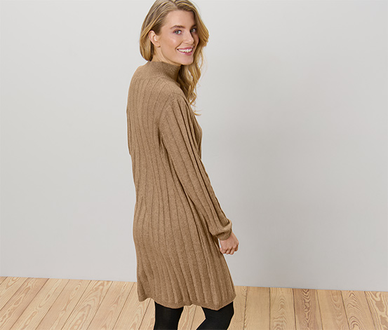 Geripptes Strickkleid mit Stehkragen