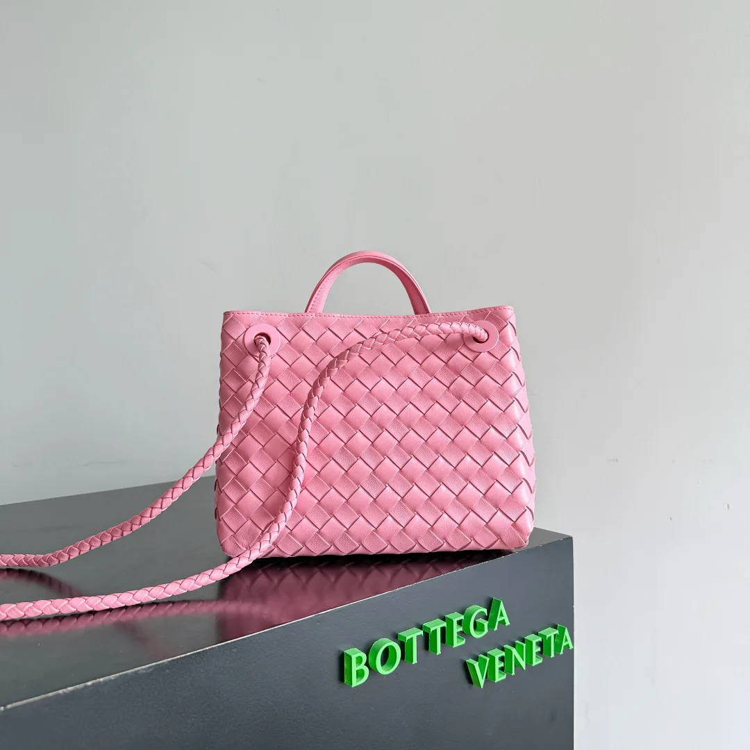 Bottega Veneta Pink Andiamo Intrecciato Woven Leather Top Handle Bag product photo from LabelPicks