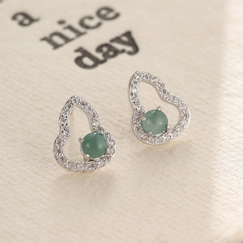 S925 silver blue water butterfly earrings, new Chinese-style inlaid jade blue water gourd earrings, niche design, light luxury earrings