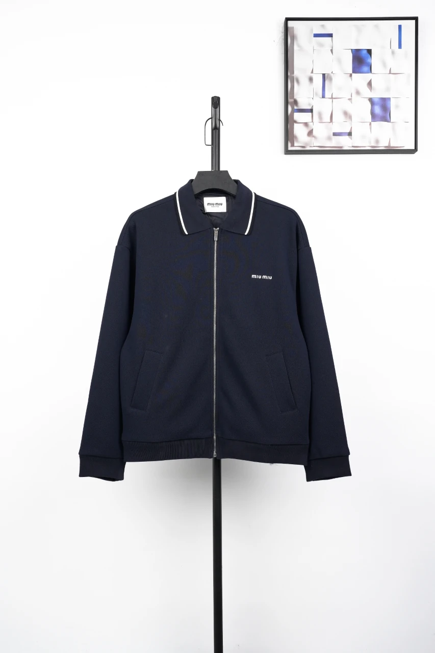 Miu Miu Navy Stripe Collar Logo Embroidered Jacket product photo from LabelPicks