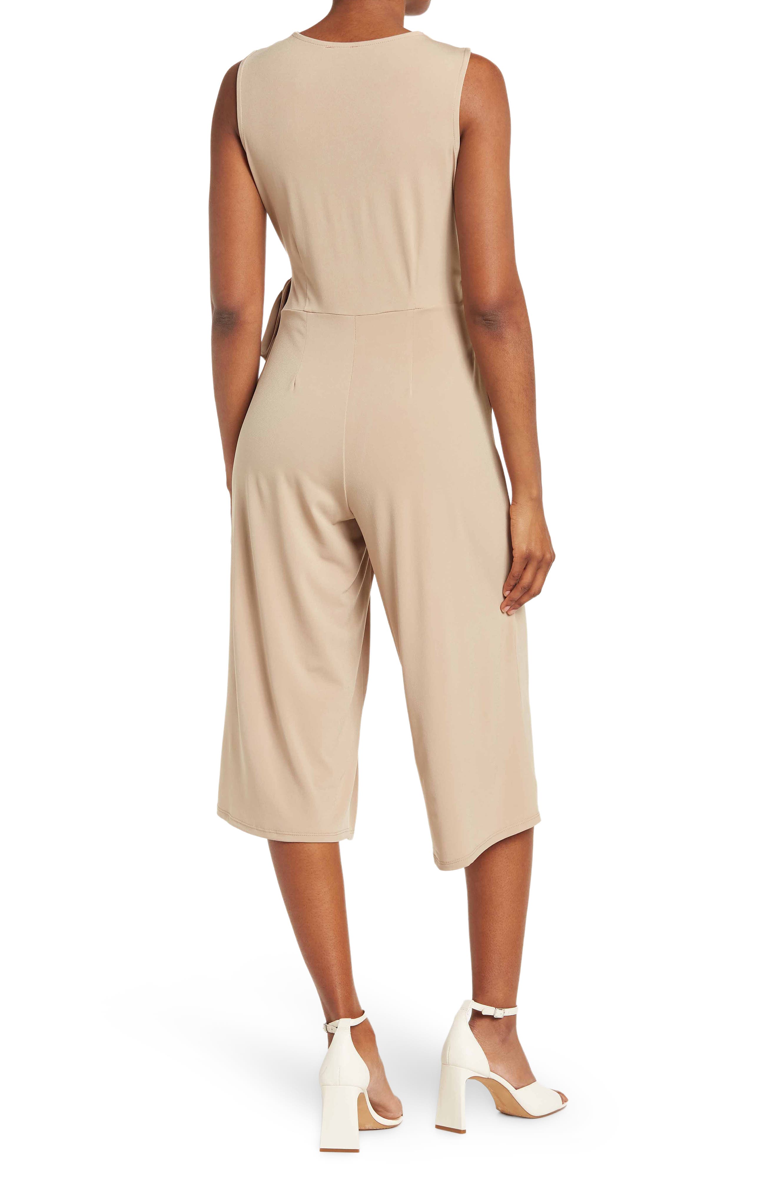 Nina Leonard Surplice Wrap Crop Jumpsuit