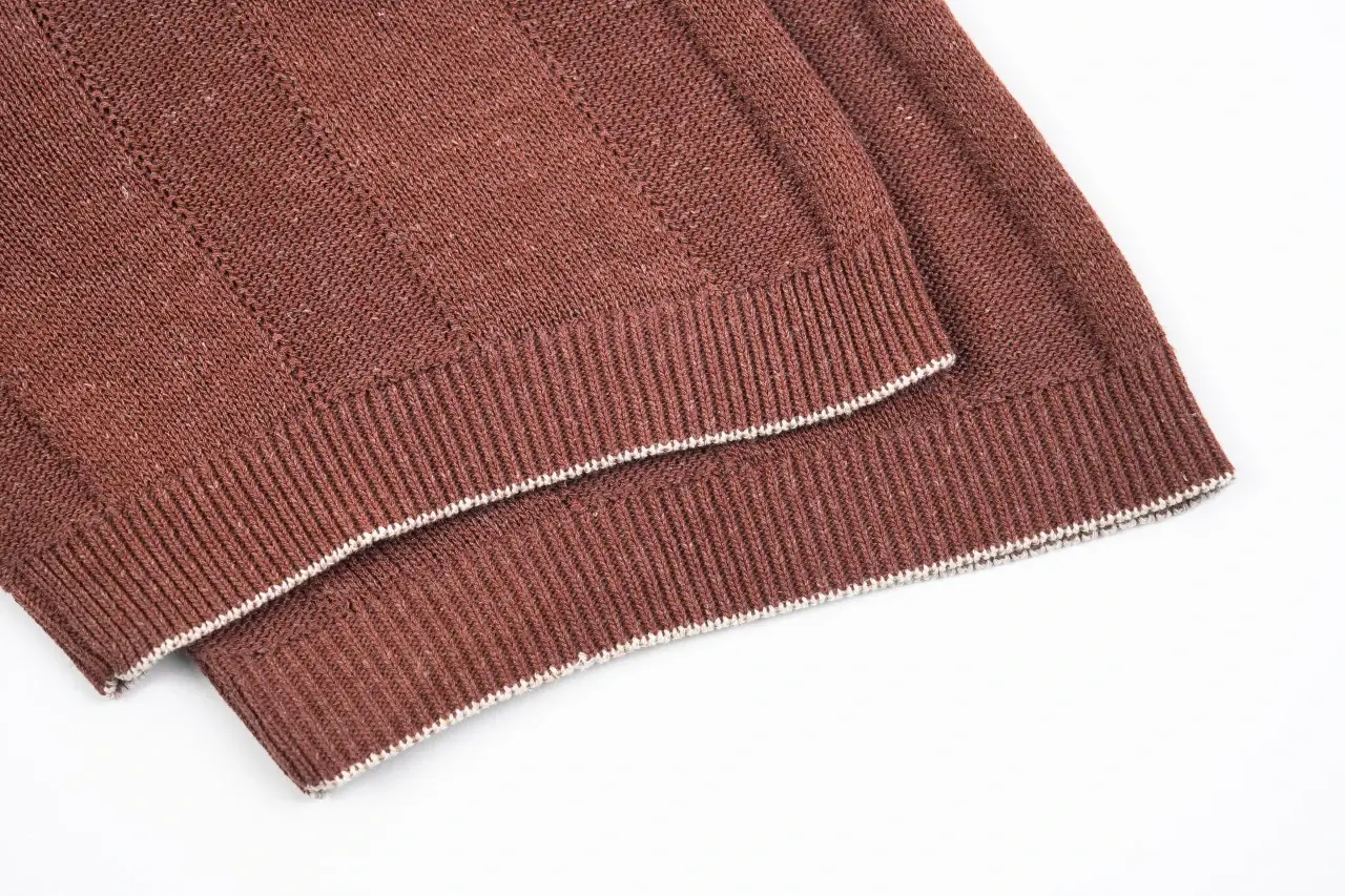 Brunello Cucinelli Terracotta Linen-Blend Ribbed Polo Shirt product photo from LabelPicks