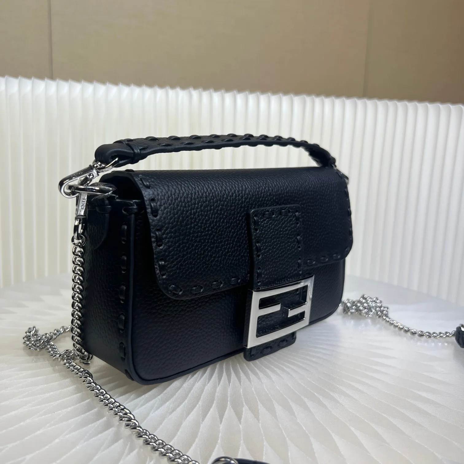 Fendi Black Baguette Grained Leather Shoulder Bag product photo from LabelPicks