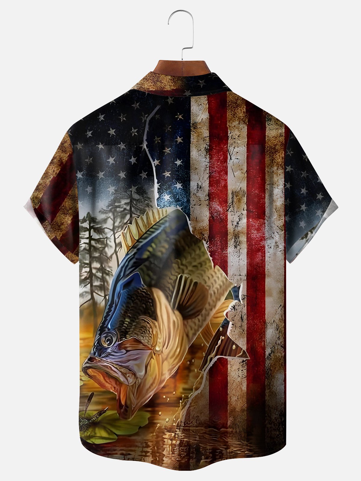 National American Fishing Patriotic Wicking Hawaiian Shirt