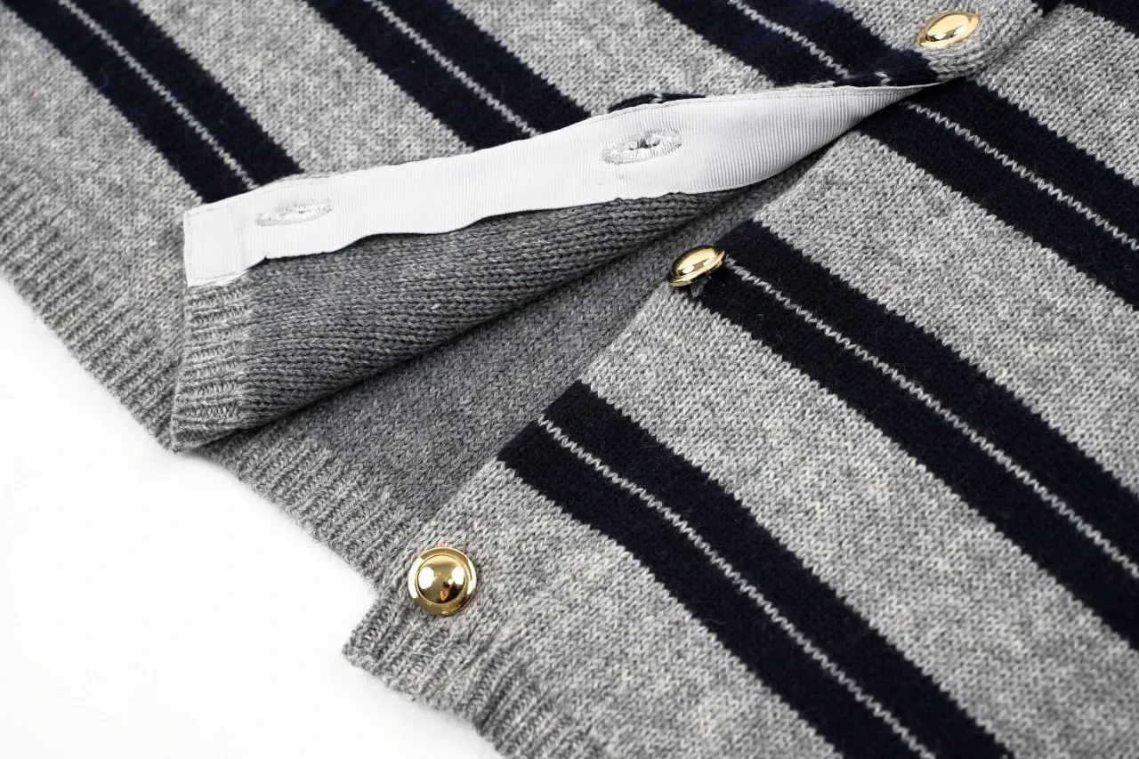 Miu Miu Grey Black Stripe Cashmere Cardigan product photo from LabelPicks