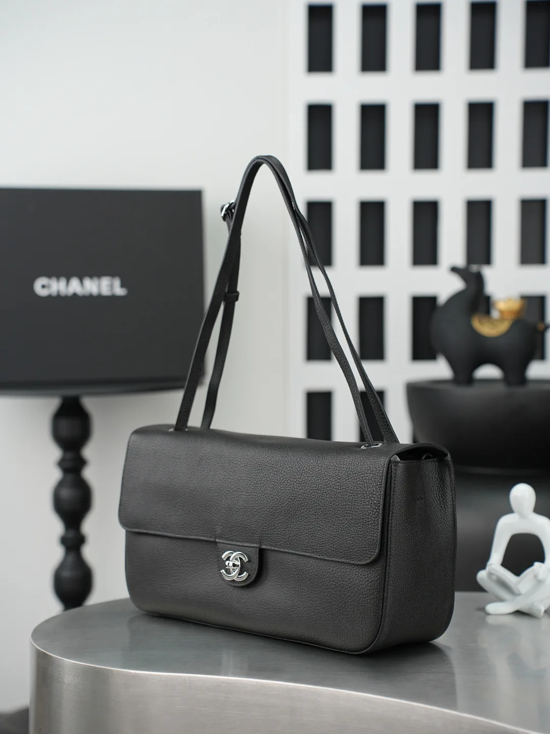 Chanel Black Classic Flap Grained Leather Shoulder Bag product photo from LabelPicks