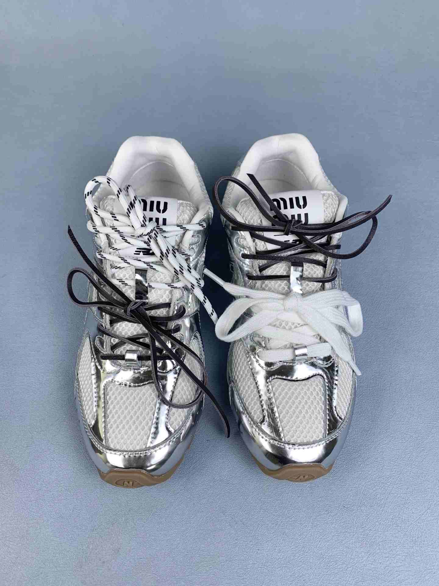 New Balance X Miu Miu 530 SL metallic leather and mesh sneakers