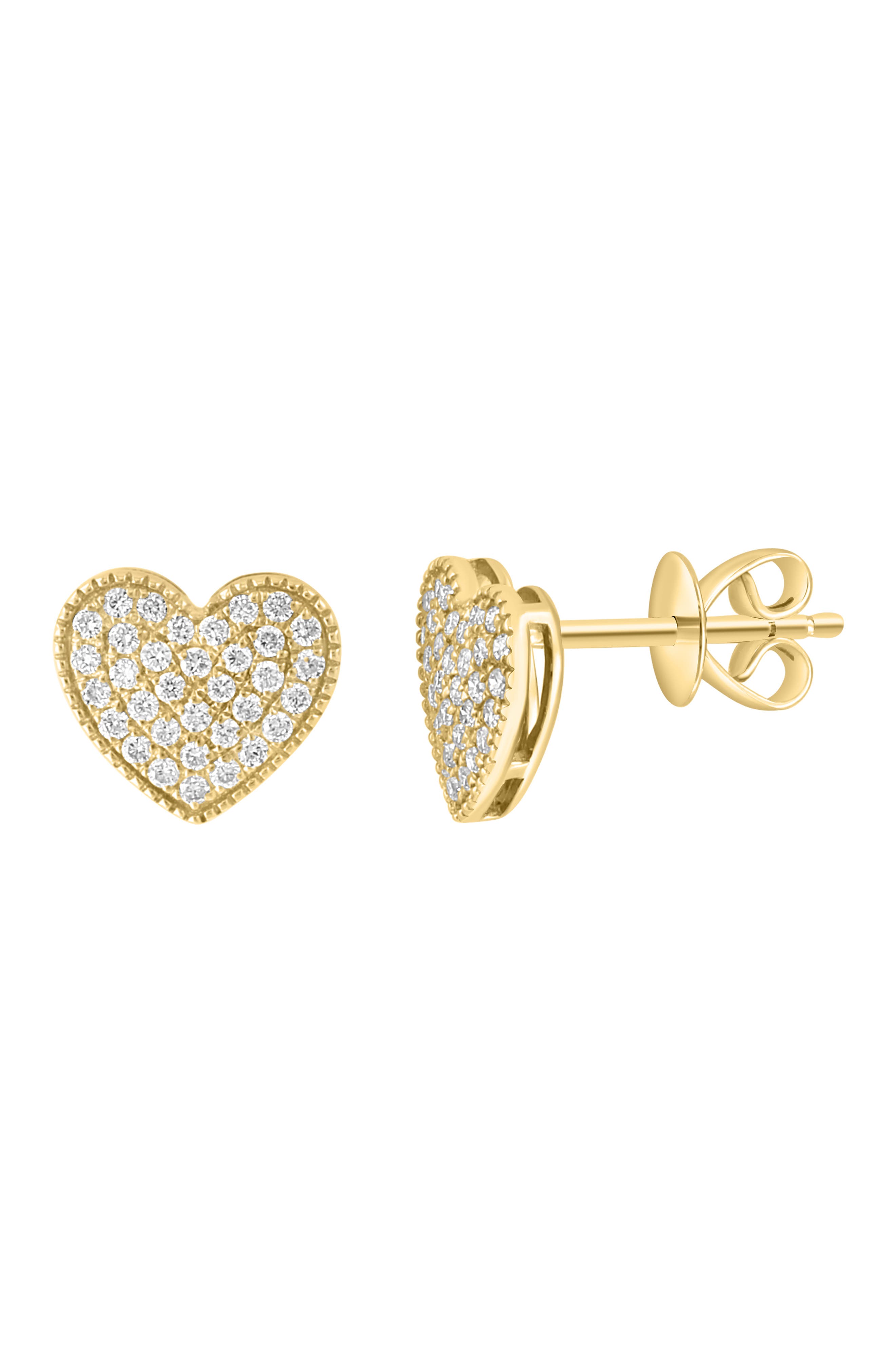 EFFY 14K Gold Plated Sterling Silver Pavé Diamond Heart Stud Earrings