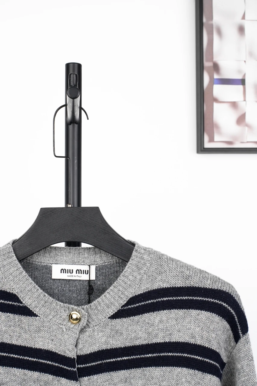 Miu Miu Grey Black Stripe Cashmere Cardigan product photo from LabelPicks