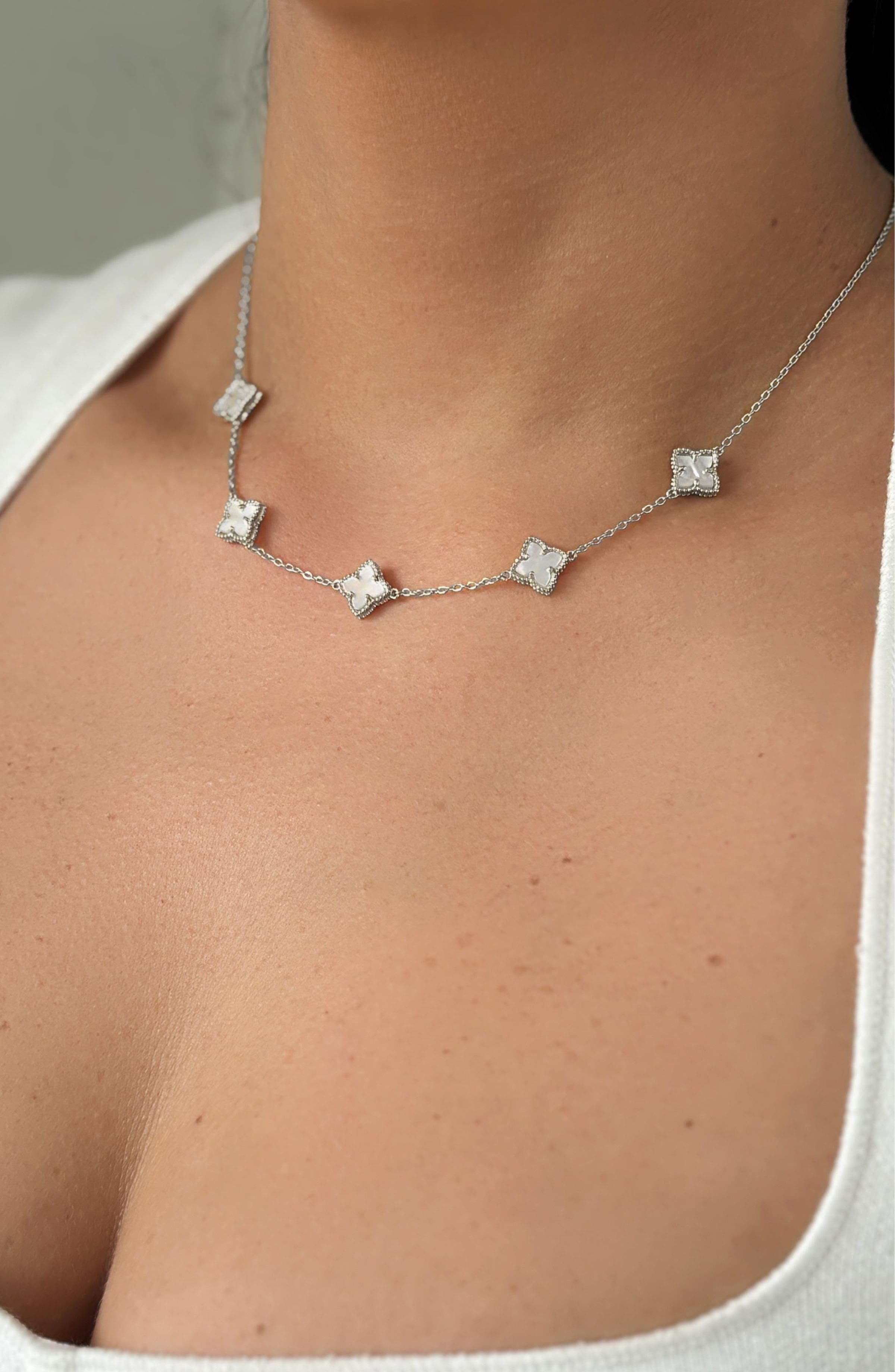 Adornia Mother-of-Pearl Clover Station Necklace & Bracelet Set