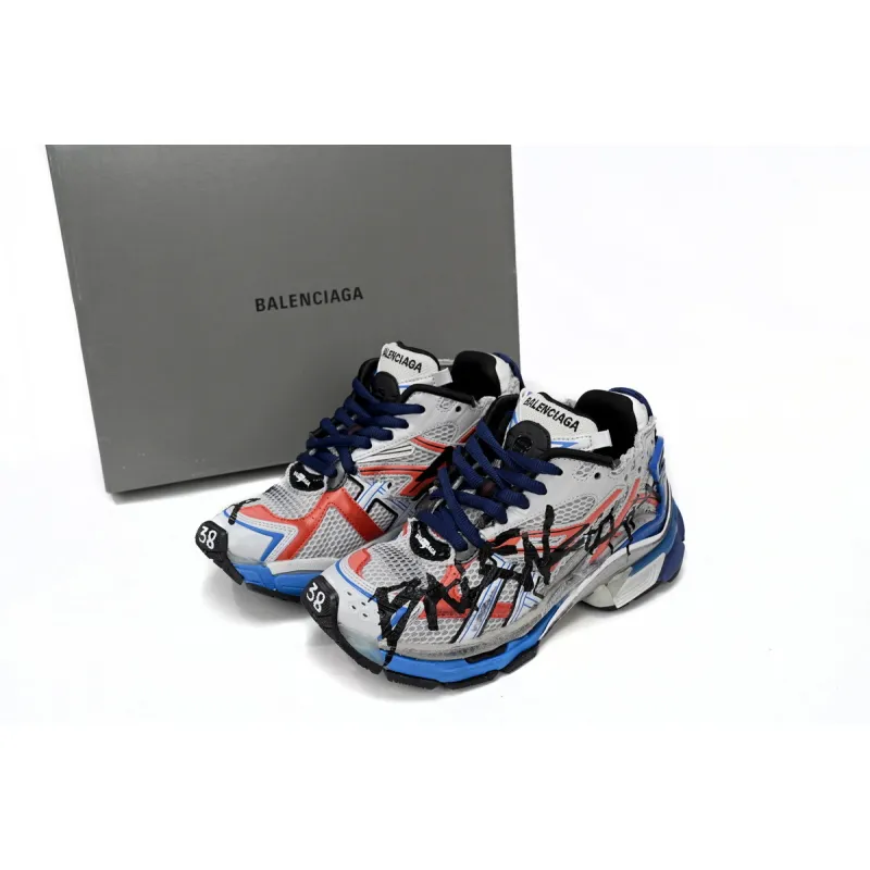 Balenciaga Runner White And Blue Printing 677402 W3RB6 1264