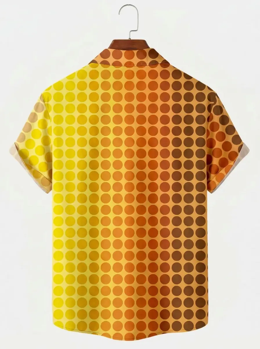 Men's printed shirts Orange Gradient Polka Dot Hawaiian Shirt