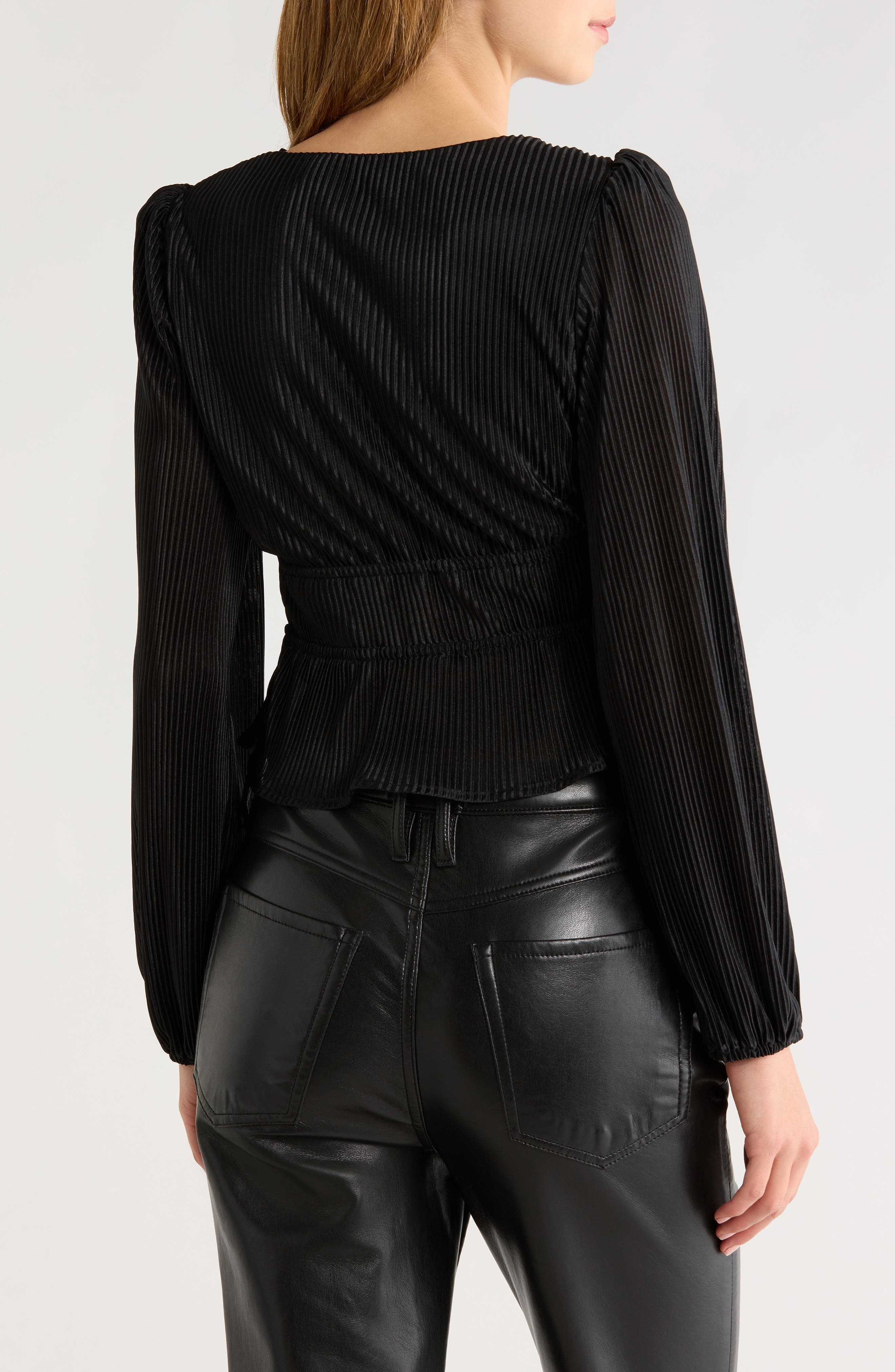 All in Favor Tie Front Satin Plissé Top