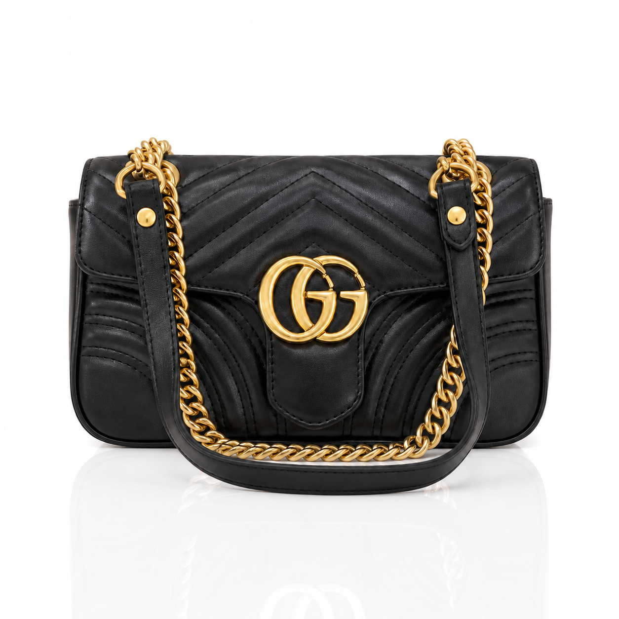 Bolsa Feminina GG Marmont Pequena em Couro Matelassê Preto Modelo: 443496