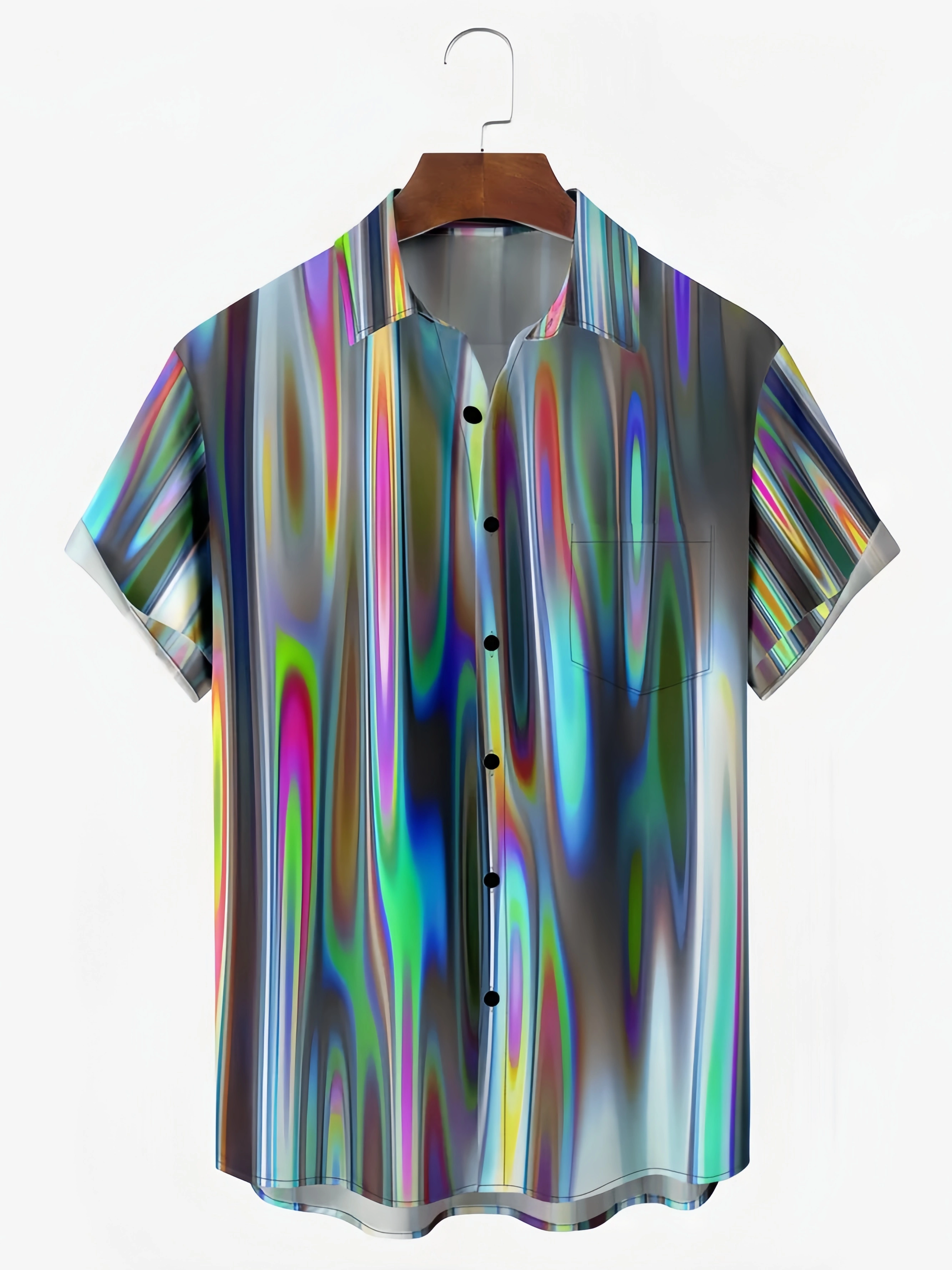 Laser Print Chest Pocket Short Sleeve Casual Shirt