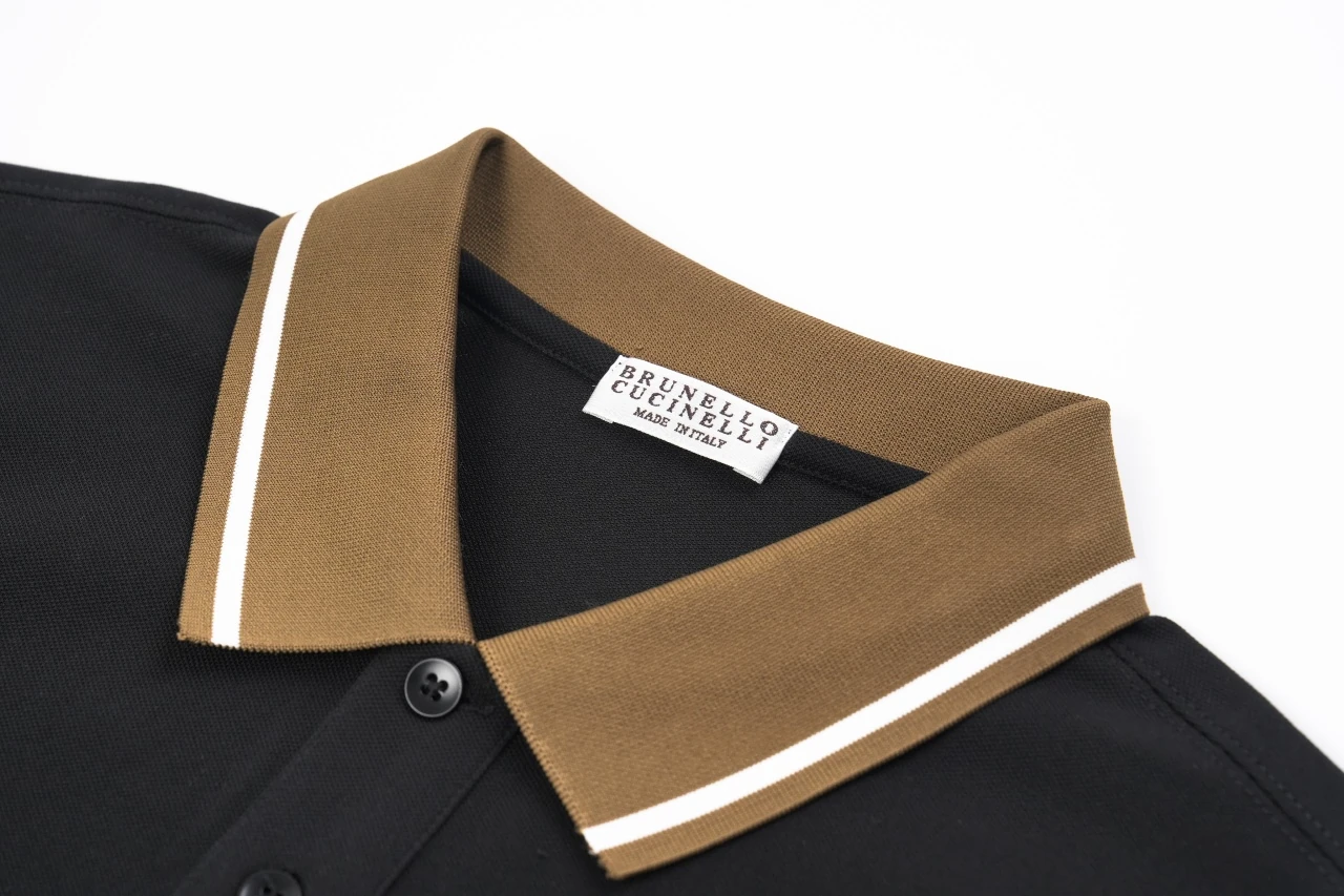 Brunello Cucinelli Black Contrast-Collar Pique Polo Shirt product photo from LabelPicks